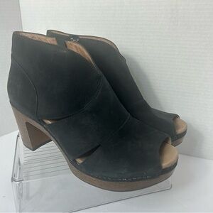 NEW Dansko Delphina Leather Ankle Bootie Black Suede Peep Toe Hippie Boho